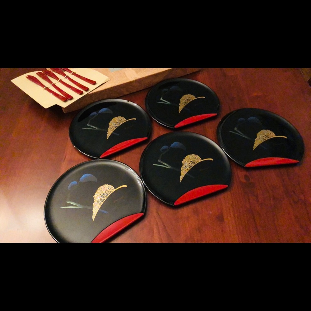 Japanese Kansai Urushi lacquer plate set EUC